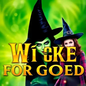 Promotional poster for the Wicked sequel, displaying magical elements and characters.