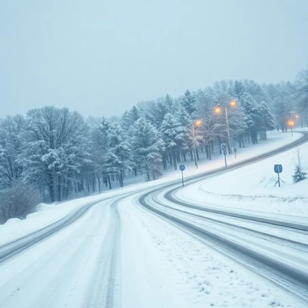 Snow-covered landscape in the Gulf Coast due to Winter Storm Enzo