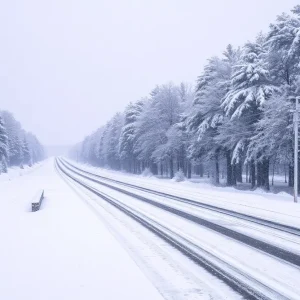 A snowy landscape during severe winter storms in the US