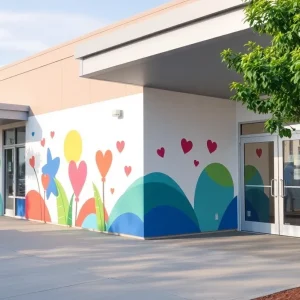 Exterior view of the renovated Ypsilanti Health Center with murals and windows.