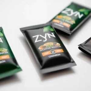 Various flavors of Zyn nicotine pouches on a white background