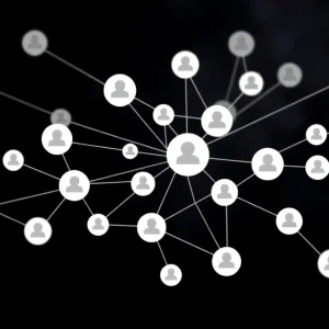 Network of interconnected dots representing referral connections.