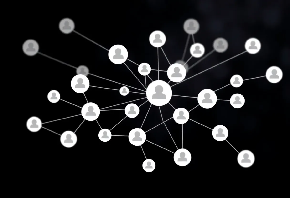 Network of interconnected dots representing referral connections.