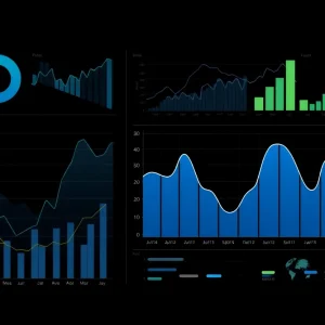 Graphs and charts depicting digital data analysis trends.