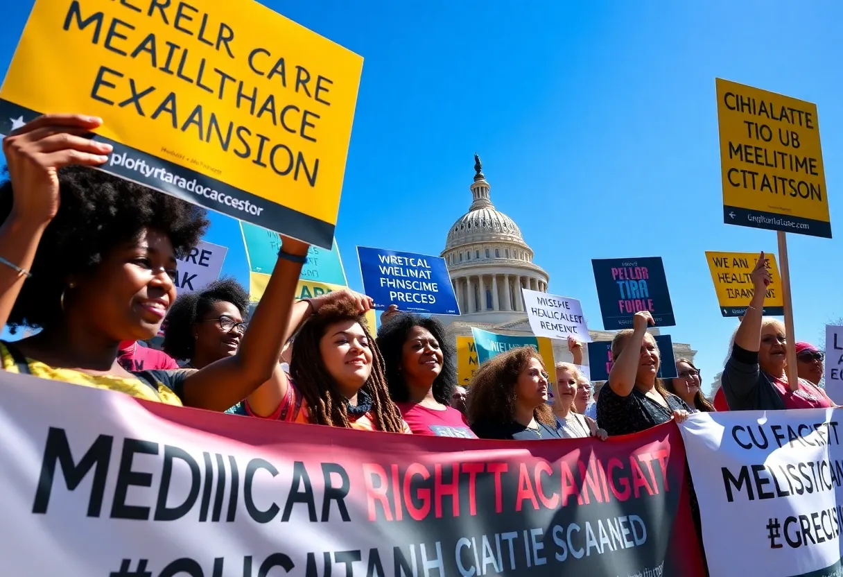 Advocates at a state capitol rally for Medicaid expansion.