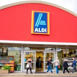 Exterior view of a new Aldi grocery store in Michigan