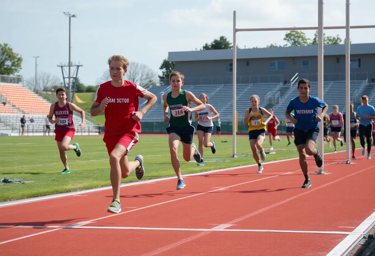 Athletes competing on a high school track field