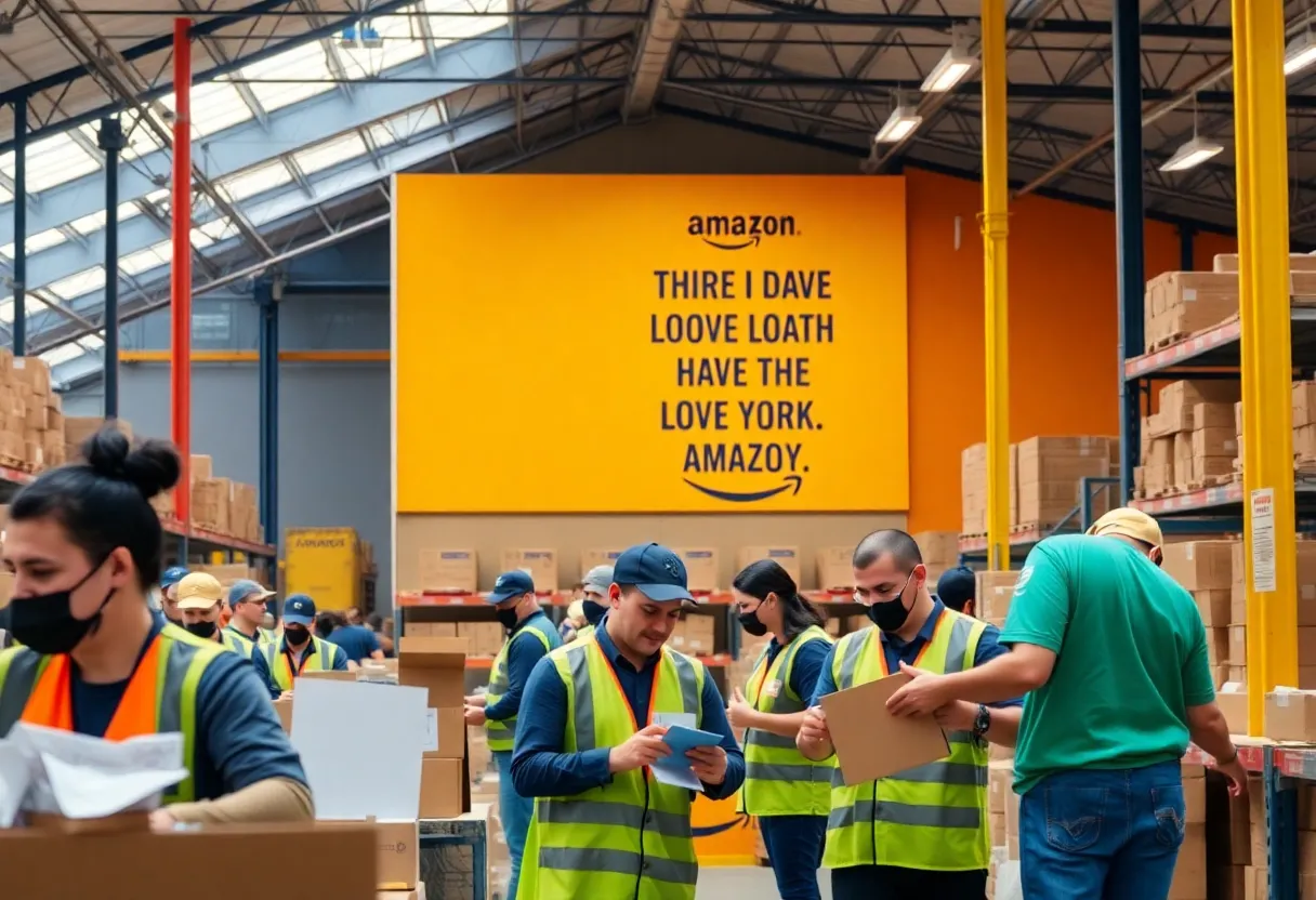 Workers engaged in their tasks at Amazon warehouse in North Carolina