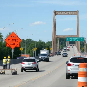 Construction site of East Medical Center Drive bridge in Ann Arbor