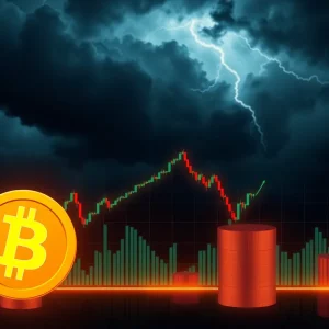 Graph showing declining Bitcoin prices amid market turmoil