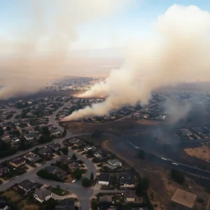 Aerial view of wildfire destruction in California