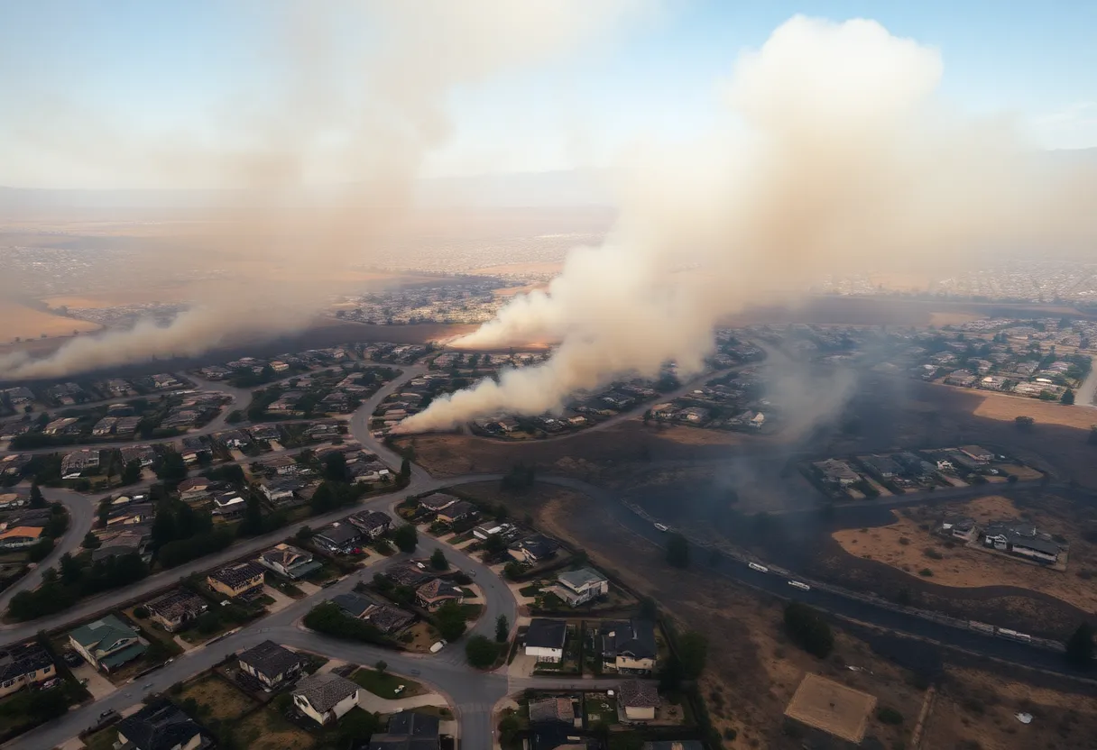 Aerial view of wildfire destruction in California