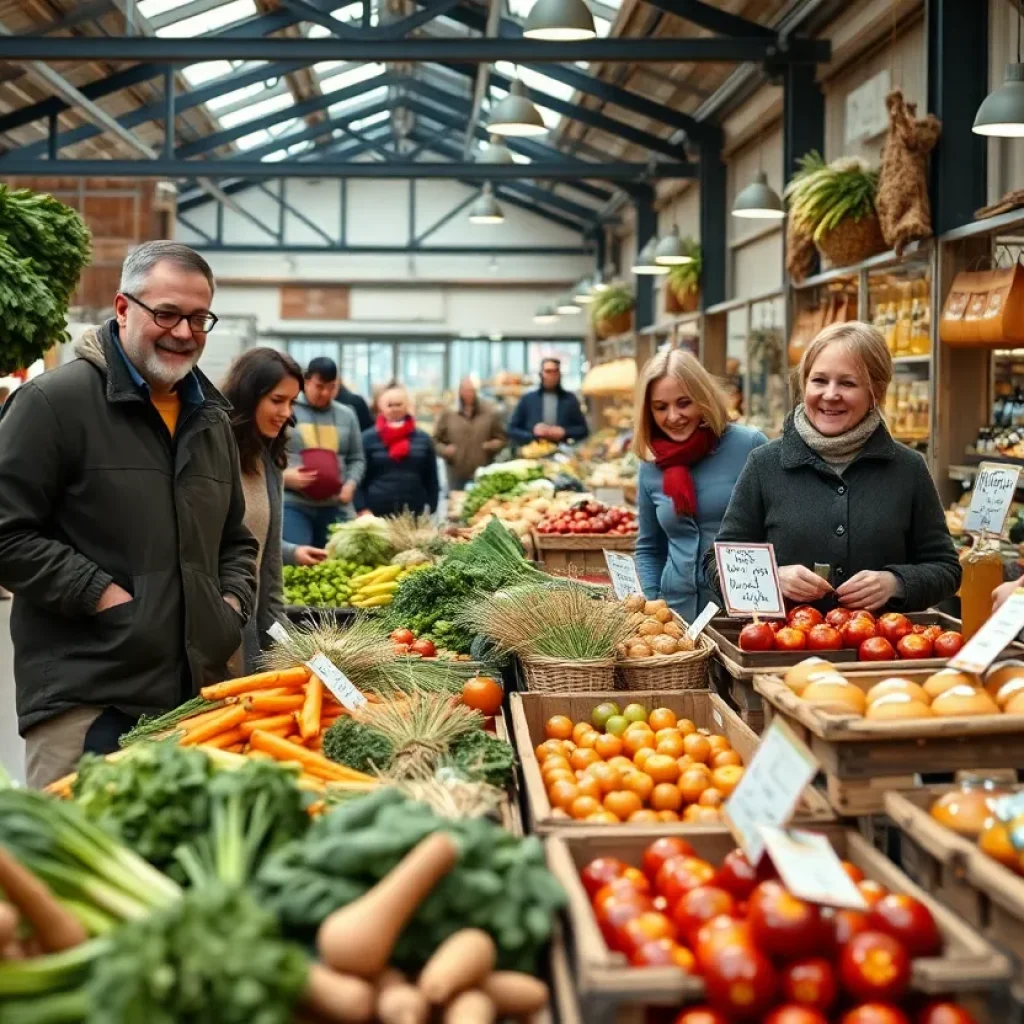 Indoor winter farmers market in Canton with fresh goods