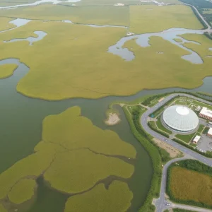 Proposed site for Topgolf in Canton Township surrounded by wetlands.