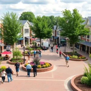 New commercial buildings and community amenities in Cherry Hill Village.