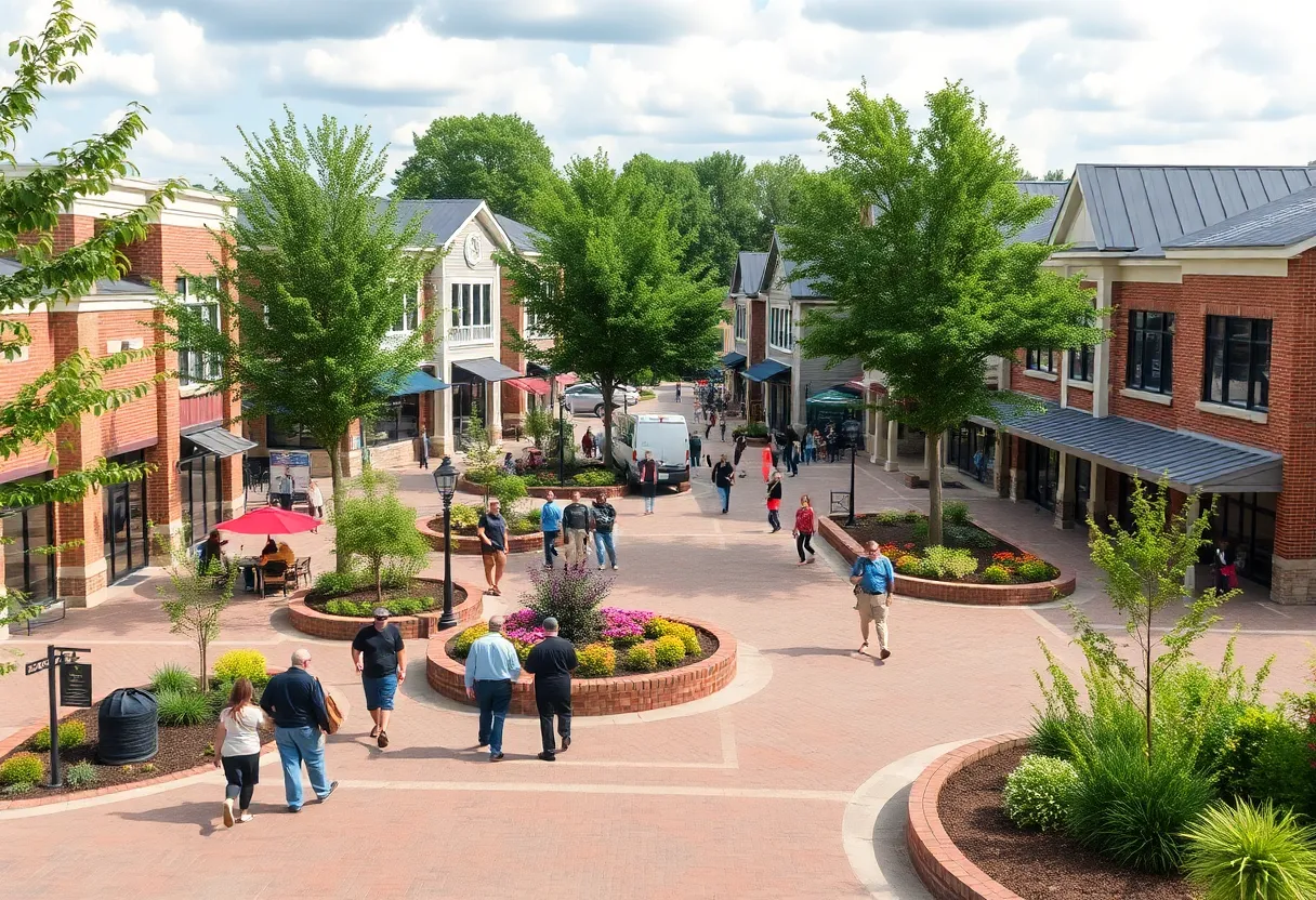 New commercial buildings and community amenities in Cherry Hill Village.