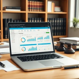 A law office with Clio legal practice management software on a laptop