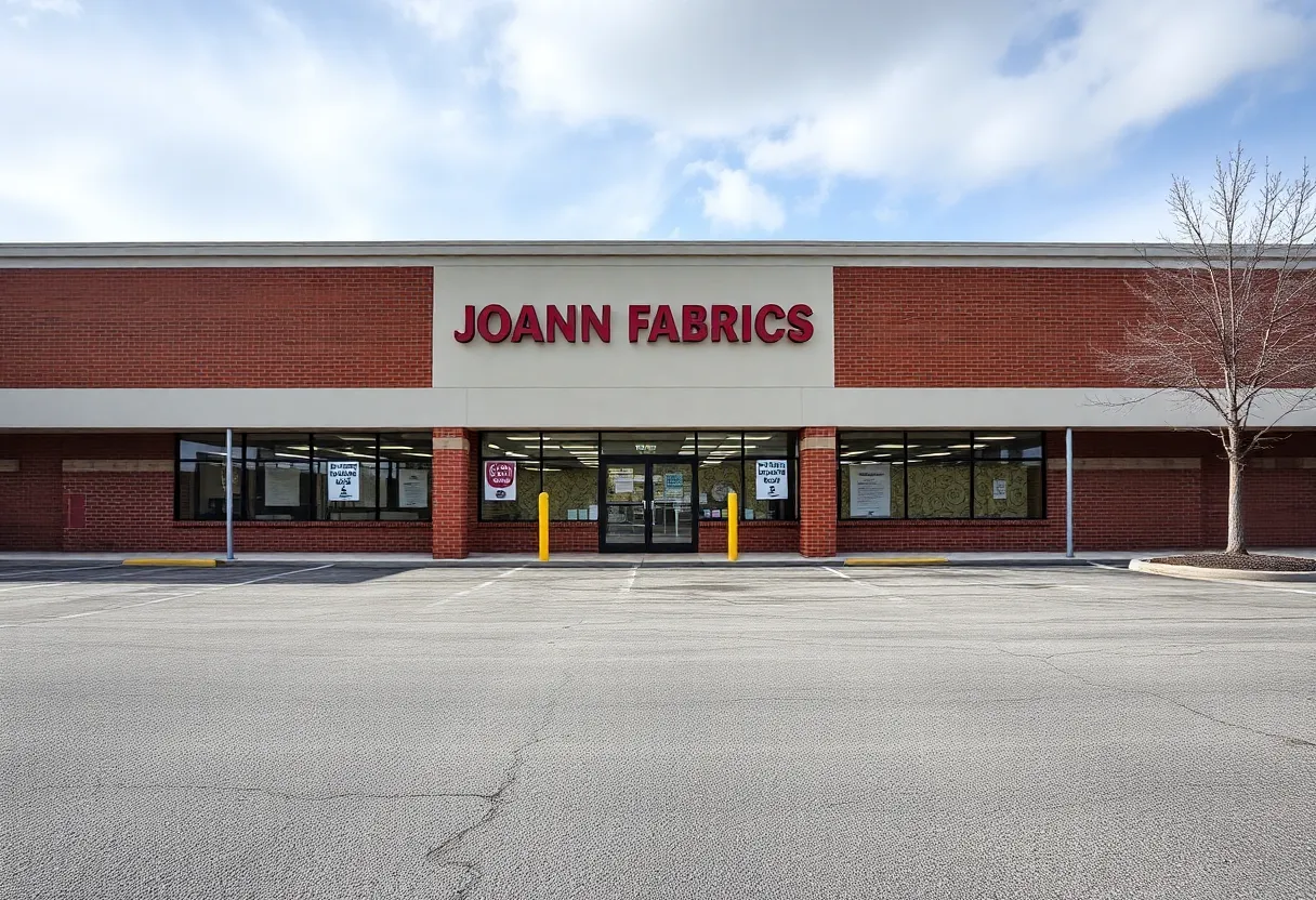 Closed Joann Fabrics store with empty parking