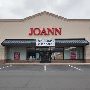 A Joann craft store displaying a store closing sale sign.