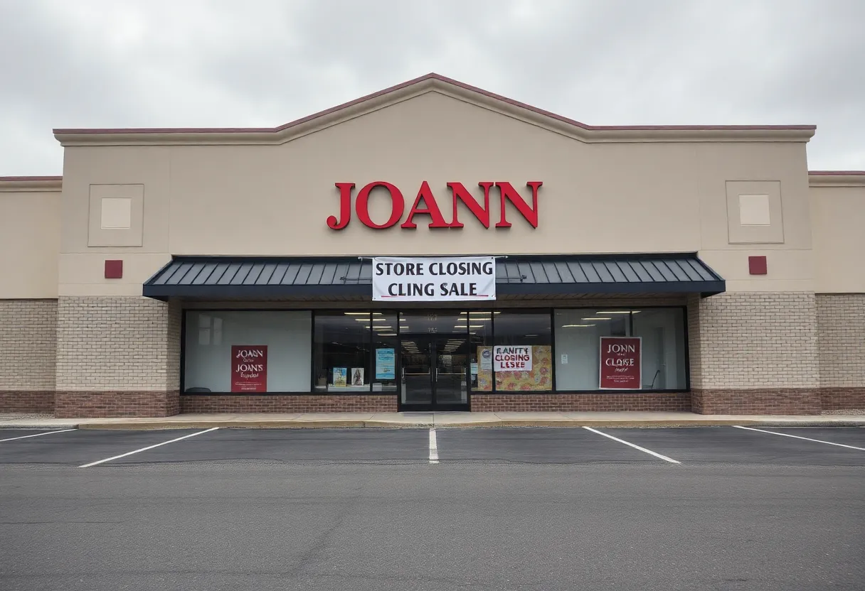 A Joann craft store displaying a store closing sale sign.