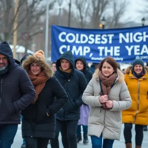 Community members participating in the Coldest Night of the Year Walk against homelessness.