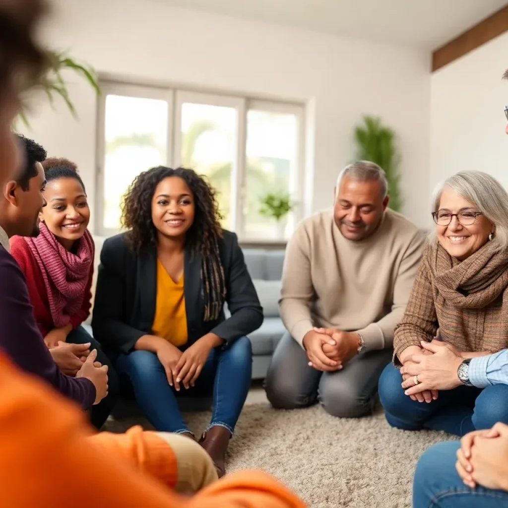 A group of diverse individuals engaged in a discussion about health awareness.