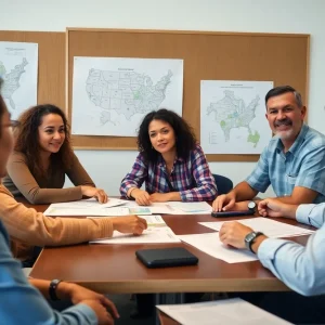 Community members collaborating on disaster recovery plans