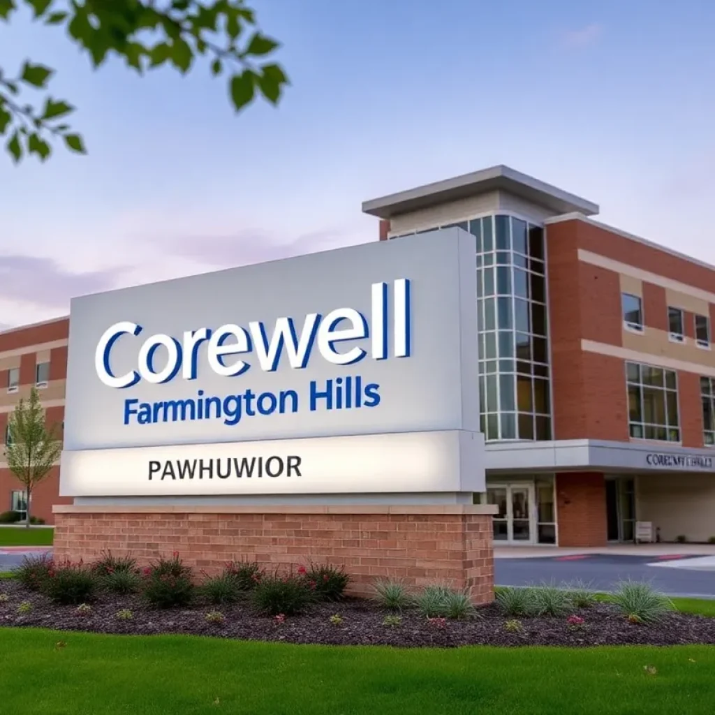 New signage for Corewell Health Farmington Hills Hospital