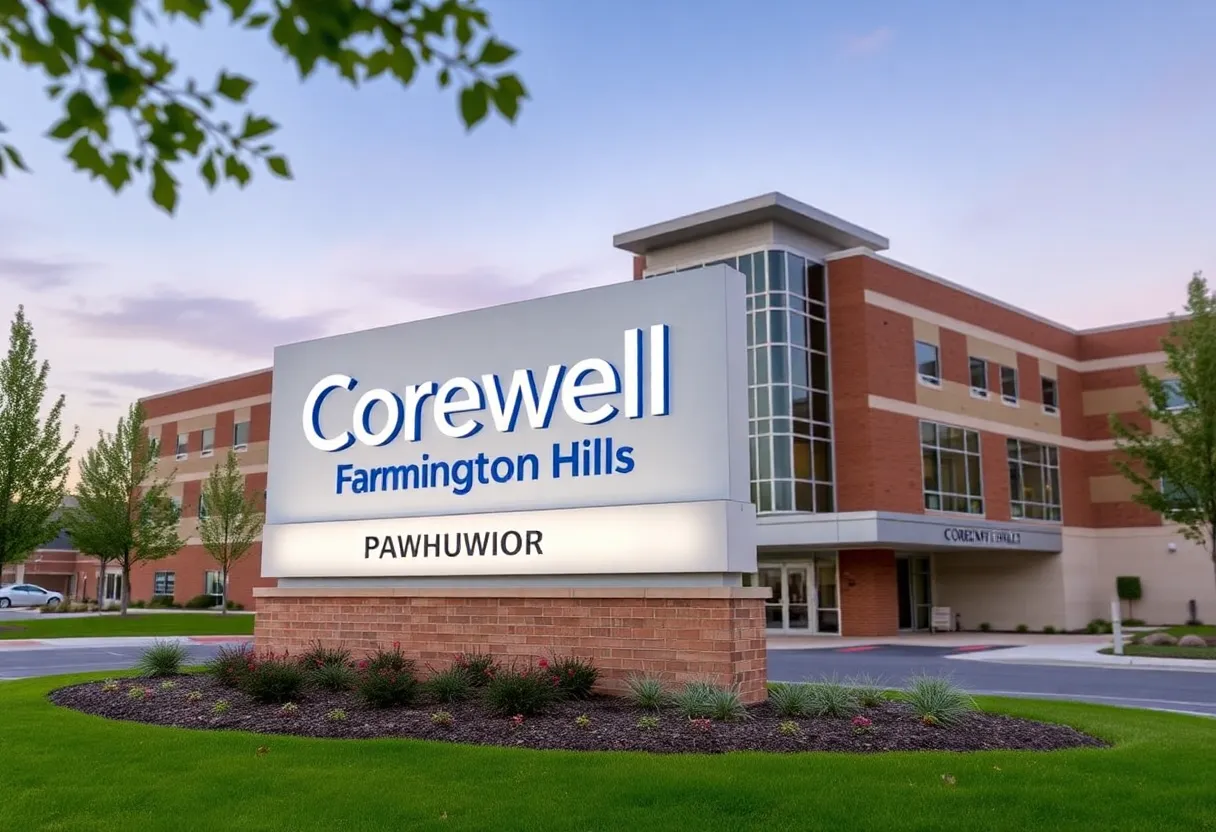 New signage for Corewell Health Farmington Hills Hospital