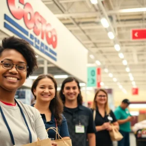 Costco store with engaged employees celebrating a pay raise