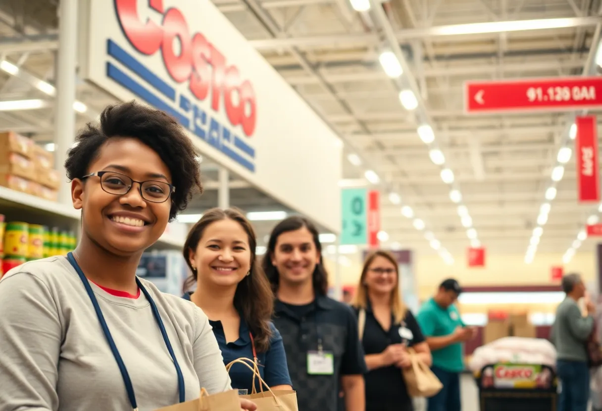 Costco store with engaged employees celebrating a pay raise