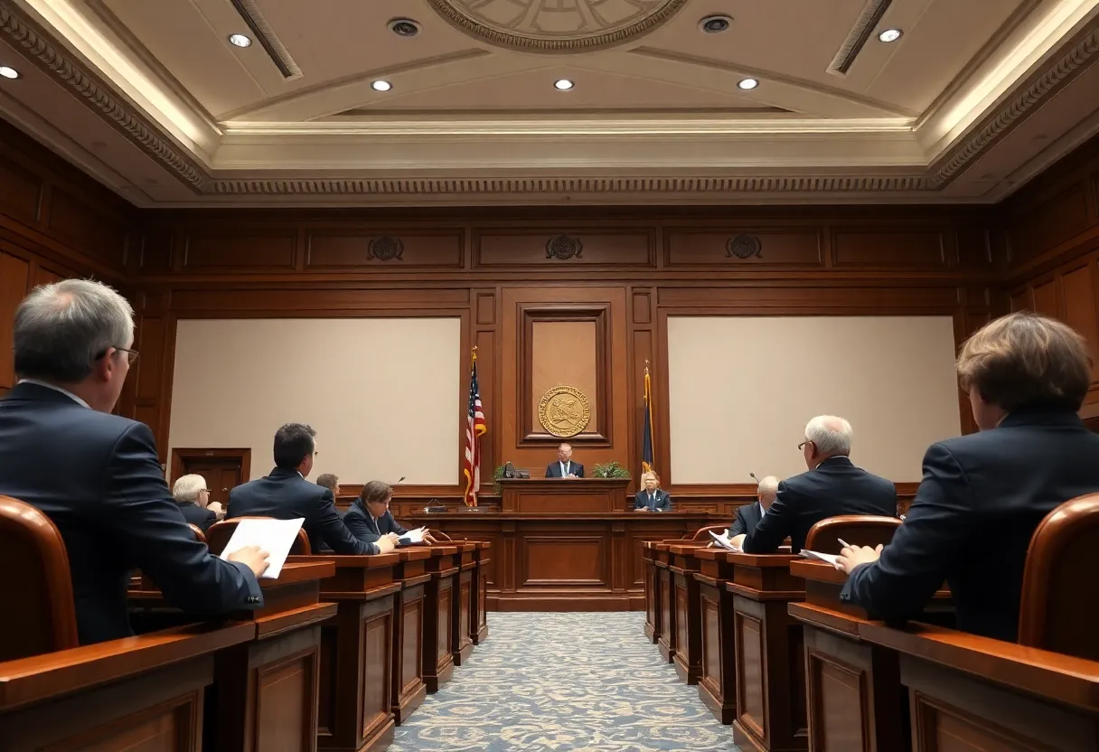 Attorneys in a courtroom discussing fair elections