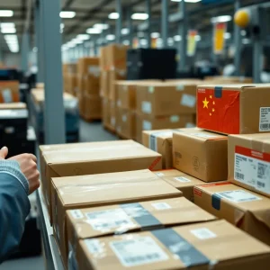 Customs processing facility with packages from China