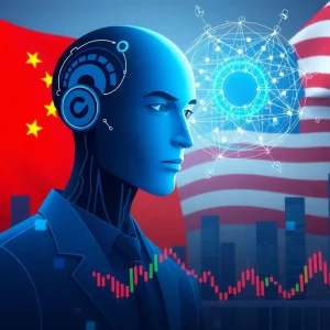 Illustration representing AI technology and international trade issues