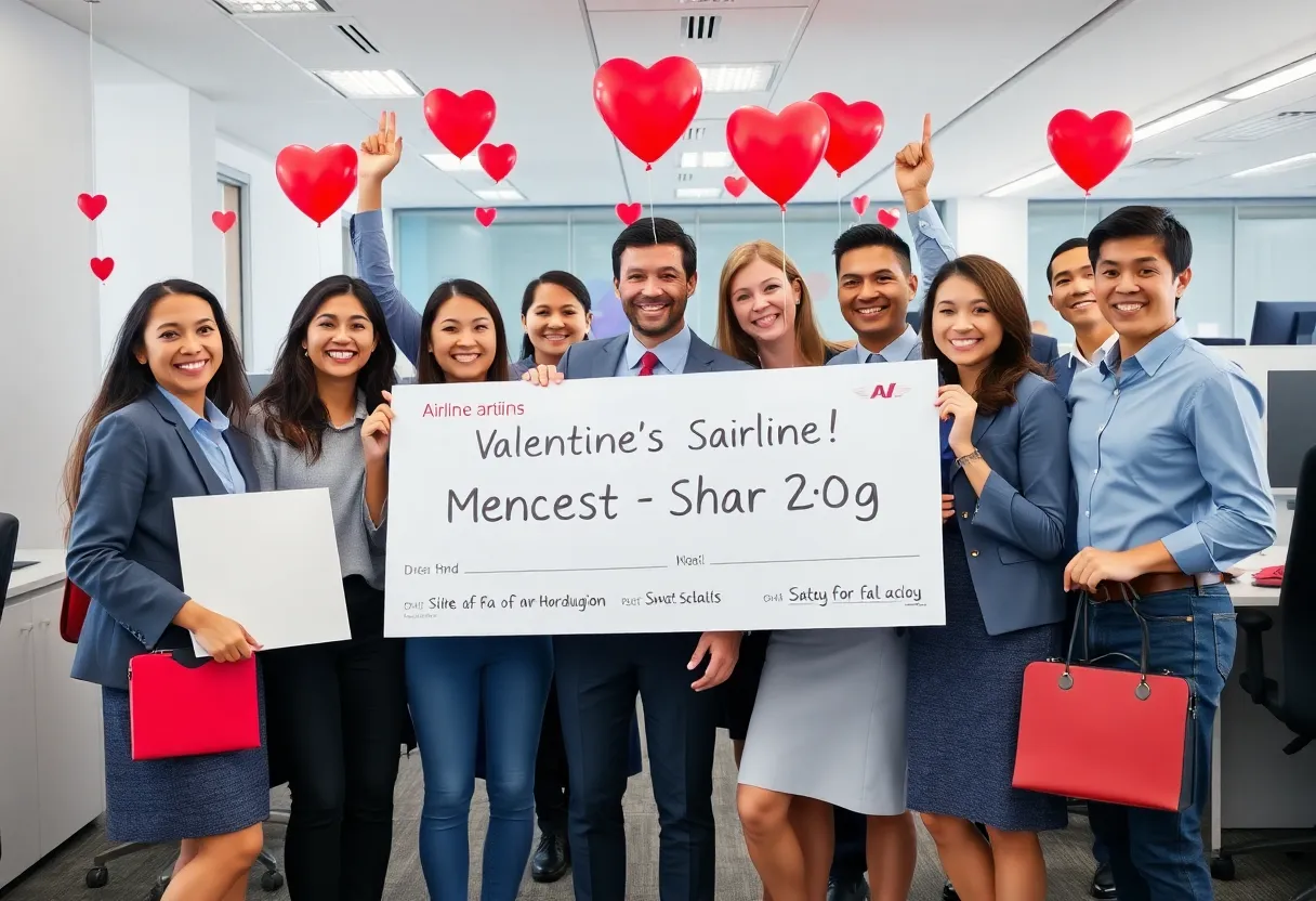 Delta Airlines employees celebrating profit-sharing announcement.