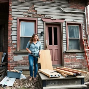 A father and daughter team working on a dilapidated house in Detroit.