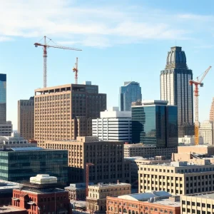 Cityscape view of Detroit featuring new hotel constructions