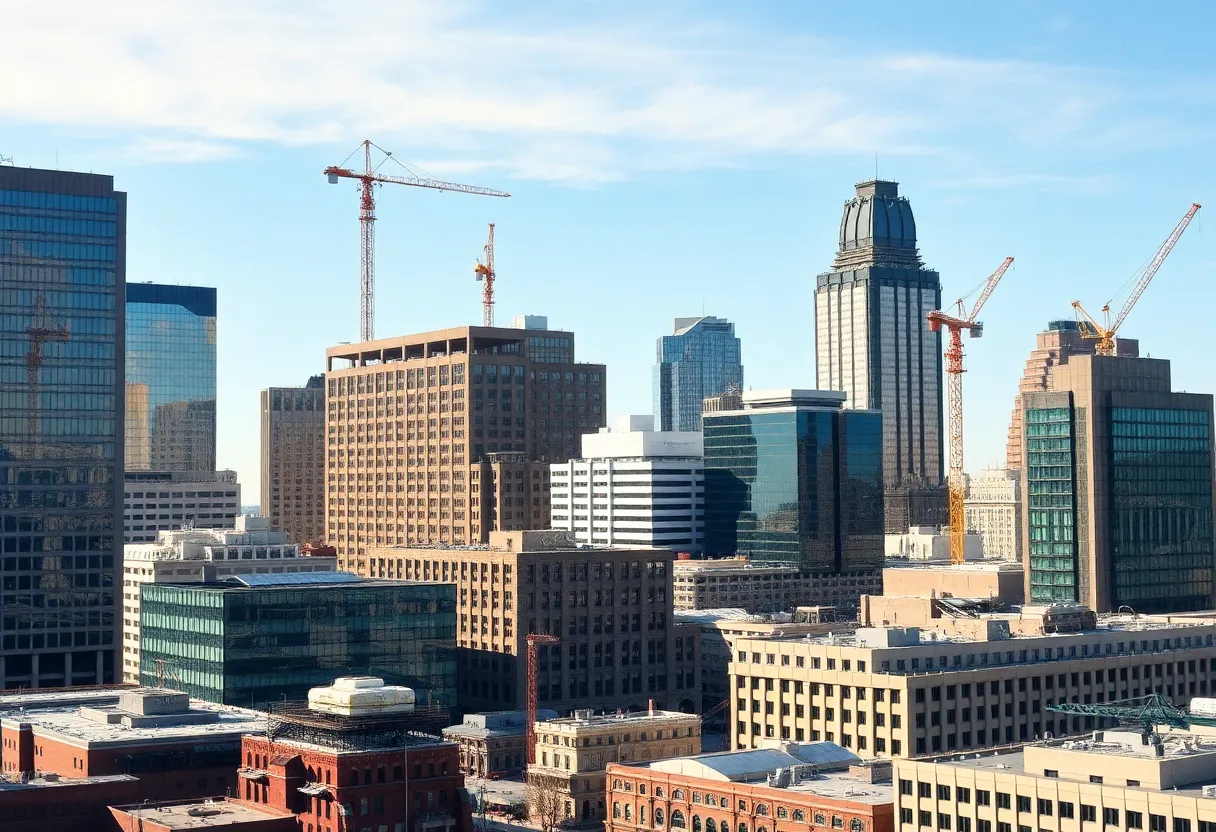 Cityscape view of Detroit featuring new hotel constructions