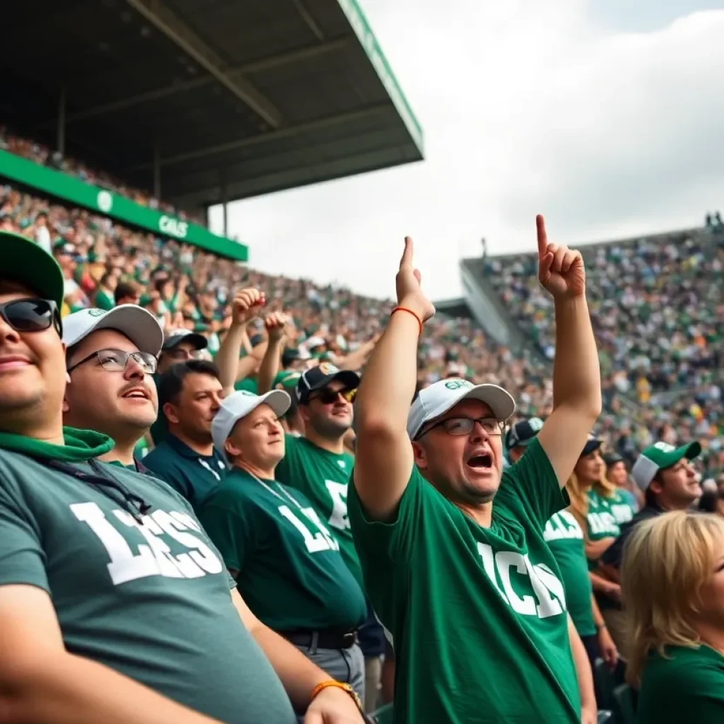 Fans celebrating college football in East Lansing