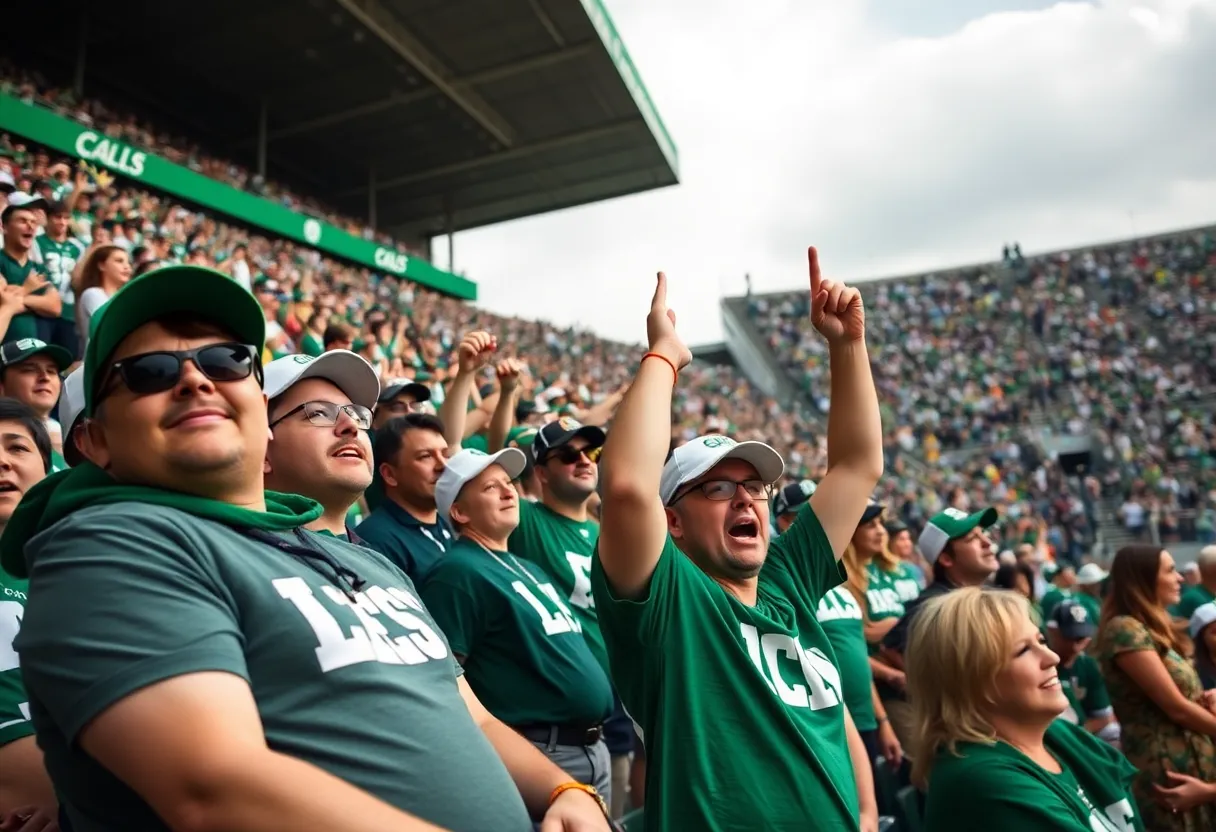 Fans celebrating college football in East Lansing