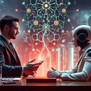 Concept image of a business negotiation in artificial intelligence.