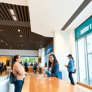 Fifth Third Bank's modern interior with engaged customers and staff