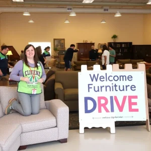 Community members donating furniture items at Gorman's event