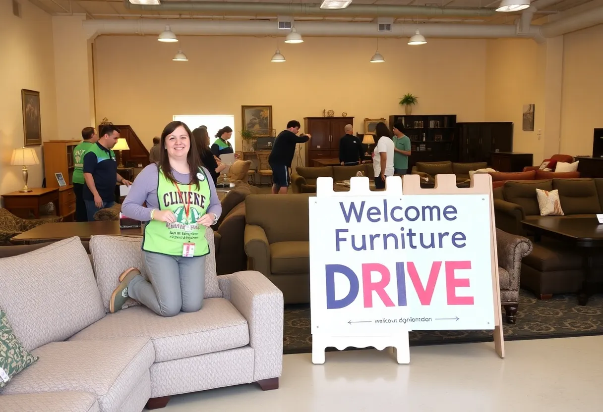 Community members donating furniture items at Gorman's event