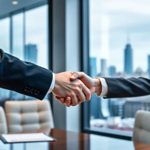 Handshake symbolizing the acquisition between Highland Group and Brandworks Detroit