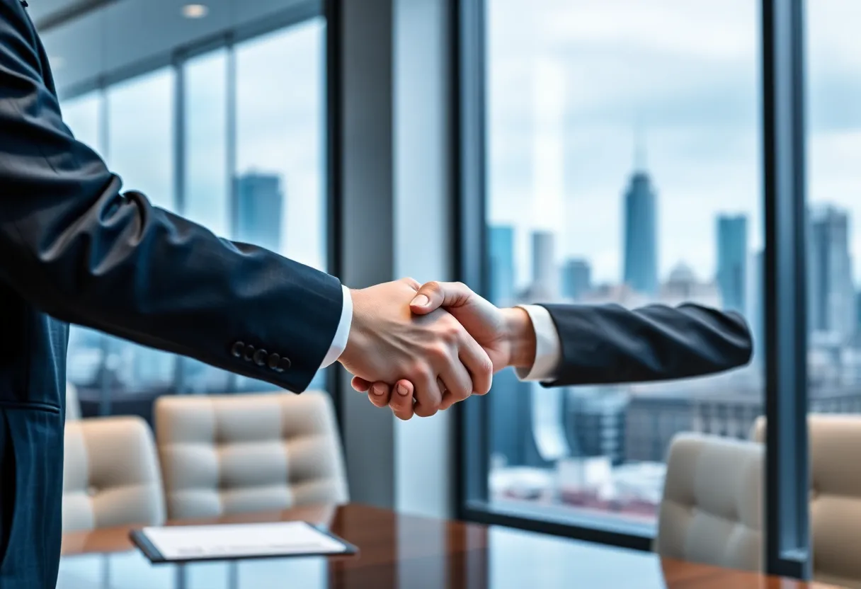 Handshake symbolizing the acquisition between Highland Group and Brandworks Detroit