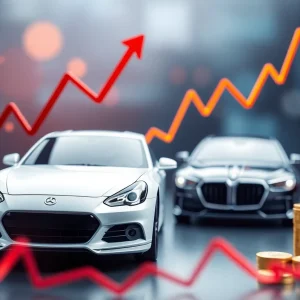 Graphical representation of Honda and Nissan stock prices rising