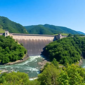 A hydroelectric dam surrounded by nature in Michigan