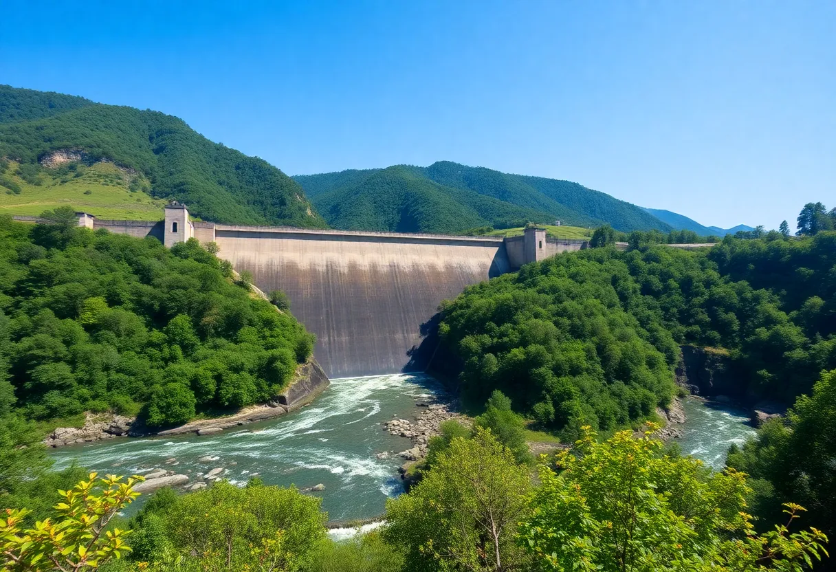 A hydroelectric dam surrounded by nature in Michigan