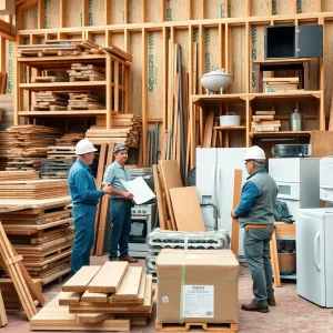 Construction site with building materials reflecting rising costs due to tariffs.